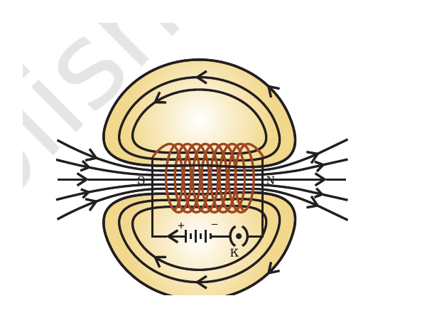 NCERT diagram showing field lines through and around a current-carrying solenoid.