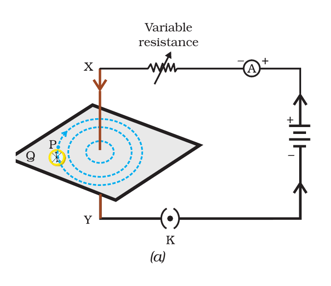 NCERT diagram showing concentric magnetic field lines around a current-carrying straight conductor.